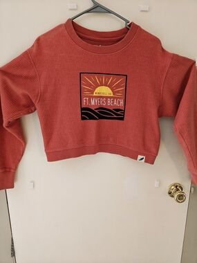Ft. Myers Beach Women's Cropped Sweatshirt - Coral Ribbed Crewneck